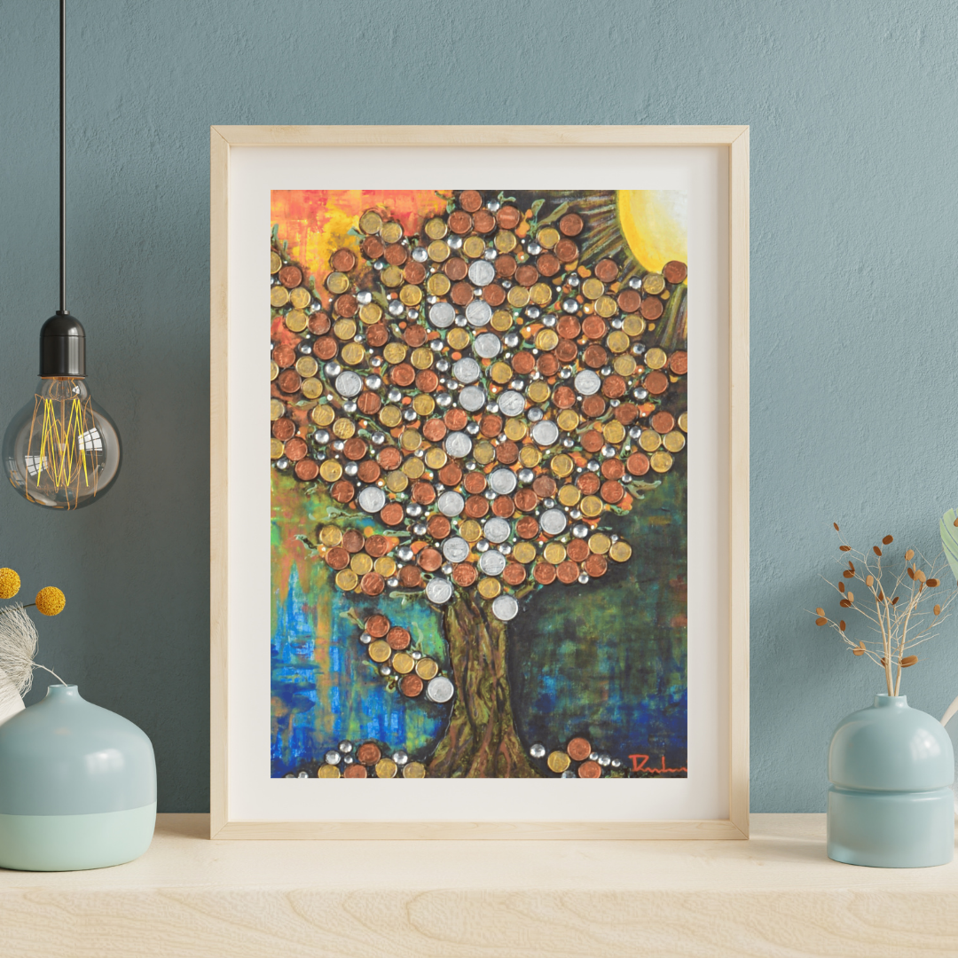 Money Tree — original mixed media abundance canvas by Rashmi Malhan