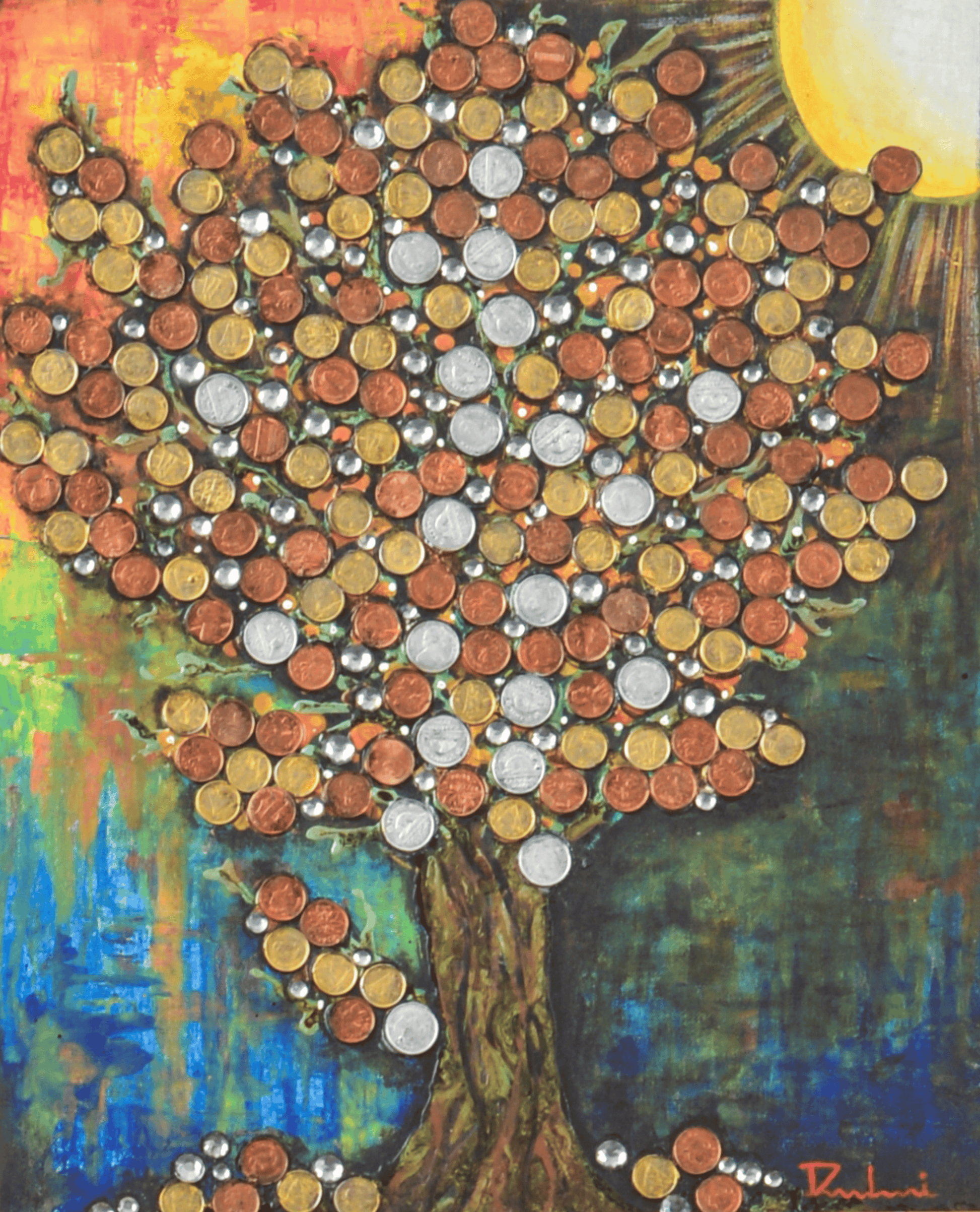 Money Tree — original mixed media abundance canvas by Rashmi Malhan
