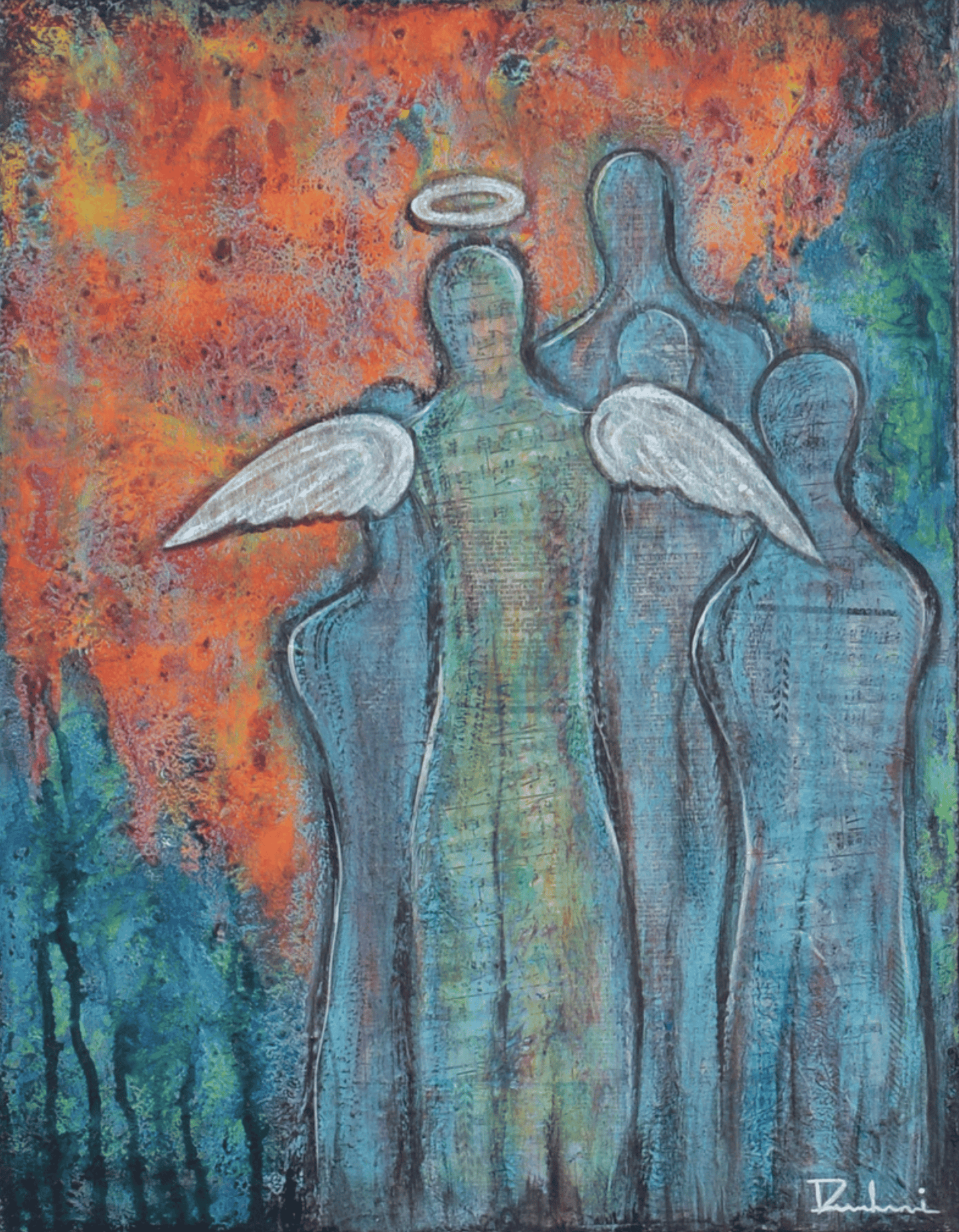 Angels Among Us — original mixed media spiritual canvas by Rashmi Malhan