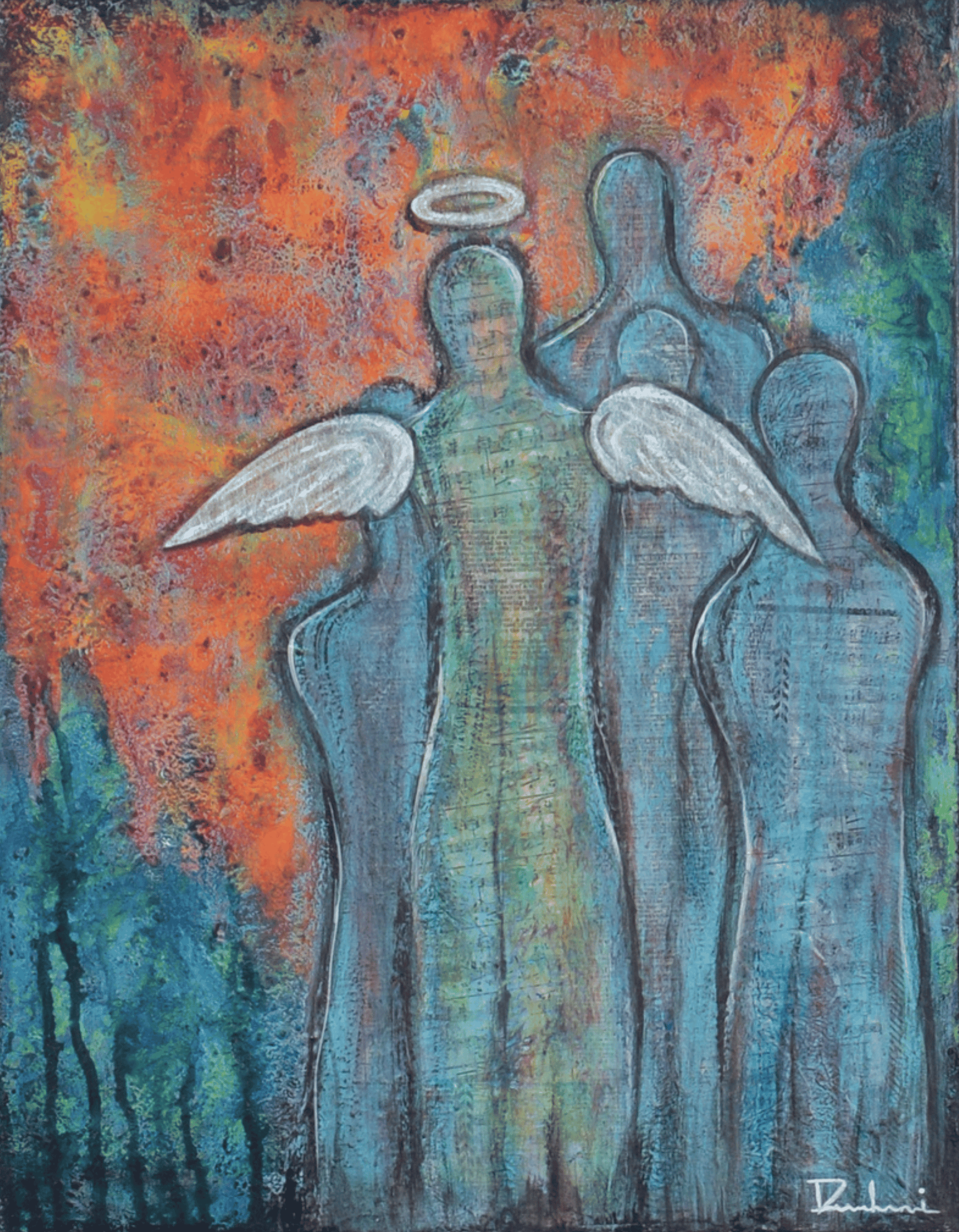 Angels Among Us — original mixed media spiritual canvas by Rashmi Malhan